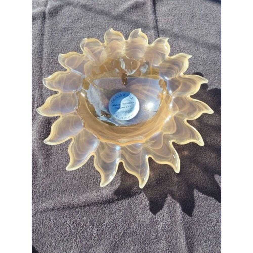 Fratellidani Glass Sunburst Bowl Medium Amber Gold Italian Art Glass Decor